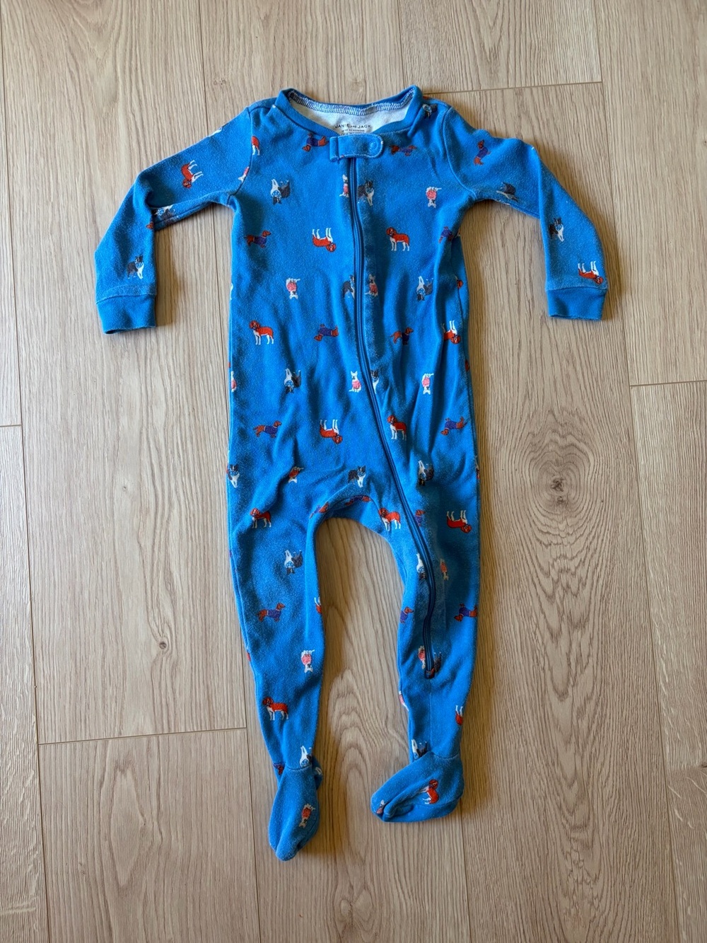 Janie and Jack Blue Puppy Print Footed One Piece